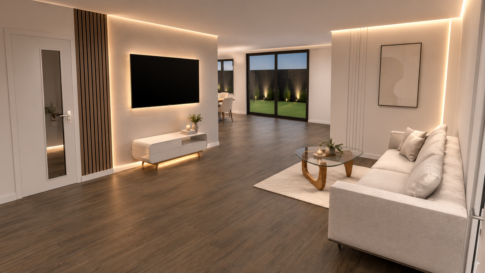 Luxusní obývací pokoj navržený AM Designs